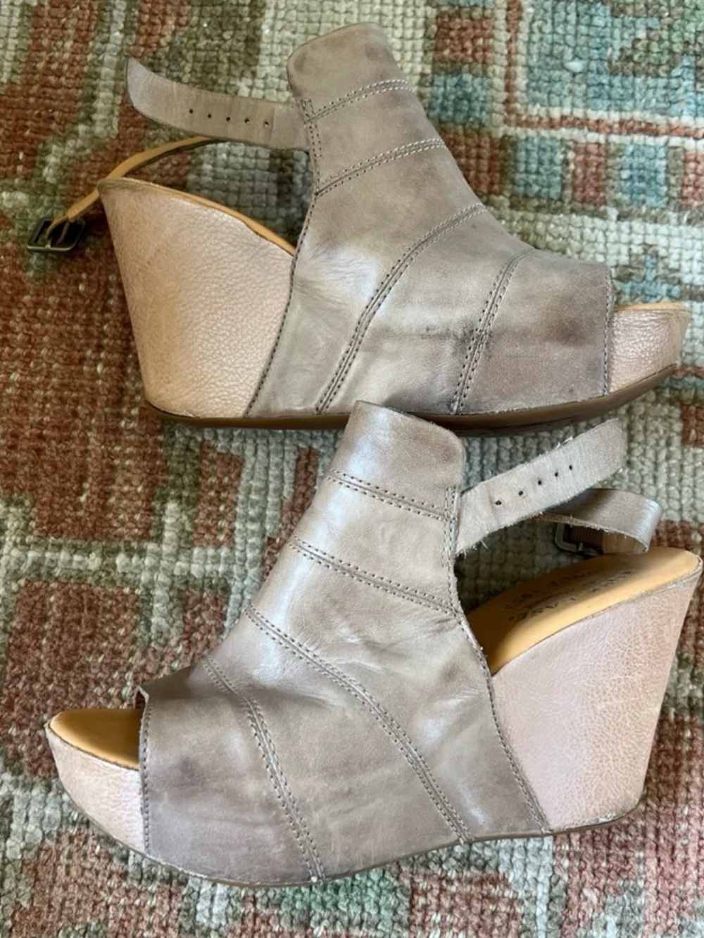 Kork-Ease Women's Sandals Leather Wedge Slingback in Taupe Size 8 M